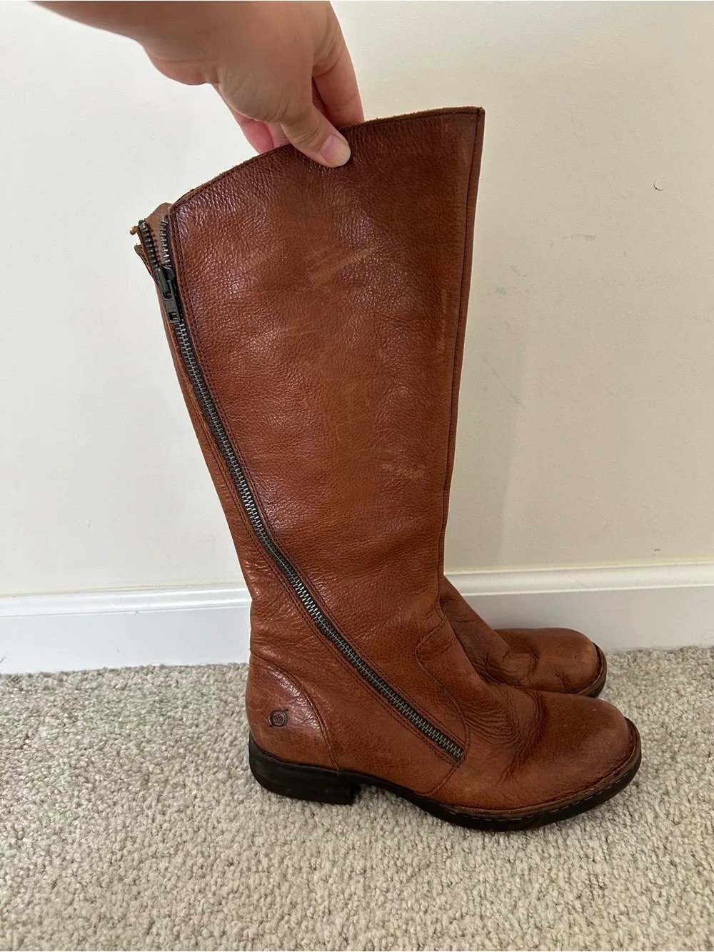 Born Tall Tan Leather Side-Zip Riding Boots